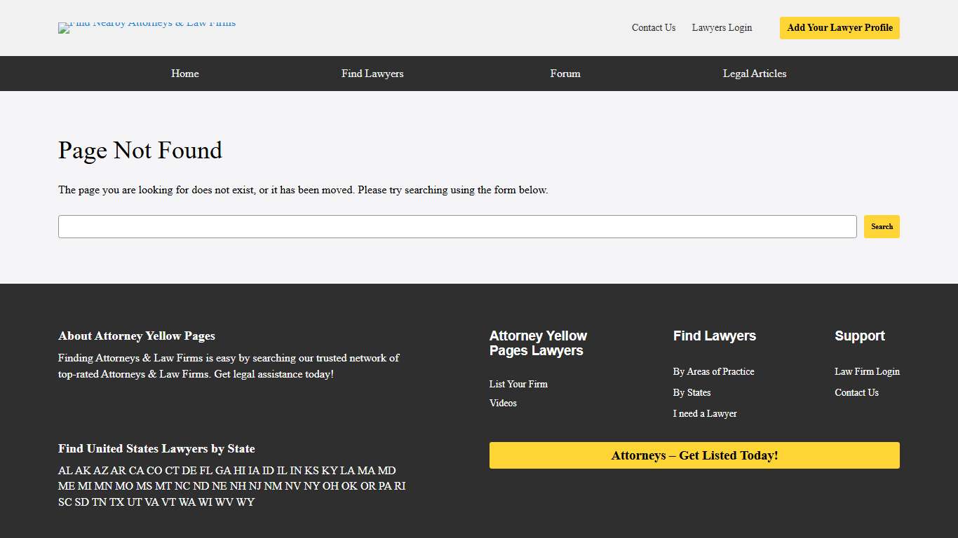 Page not found - Find Nearby Attorneys & Law Firms