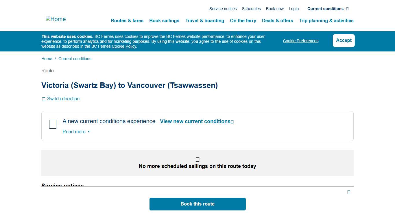 Victoria (Swartz Bay) - Vancouver (Tsawwassen) Status | BC Ferries
